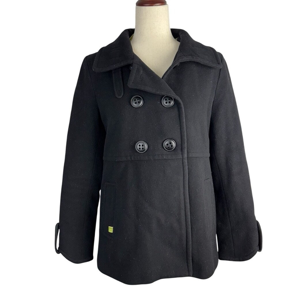 Soia & Kyo women's L Black Wool Blend Pea Coat Jacket Double Classic